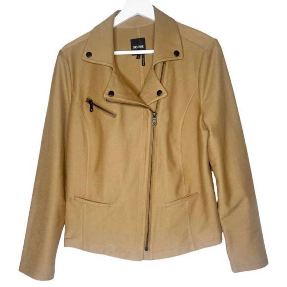 NIC+ZOE Moto‎ Jacket Camel Color Cotton Blend Size Large